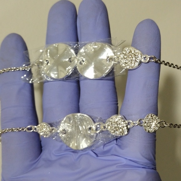 Women's Polished Silver tone & Rhinestone Disc Design Long Necklace, 38-inch - Picture 3 of 5